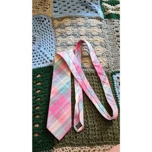 Land's End 100% cotton bright plaid colorful fun summer spring Easter tie unisex